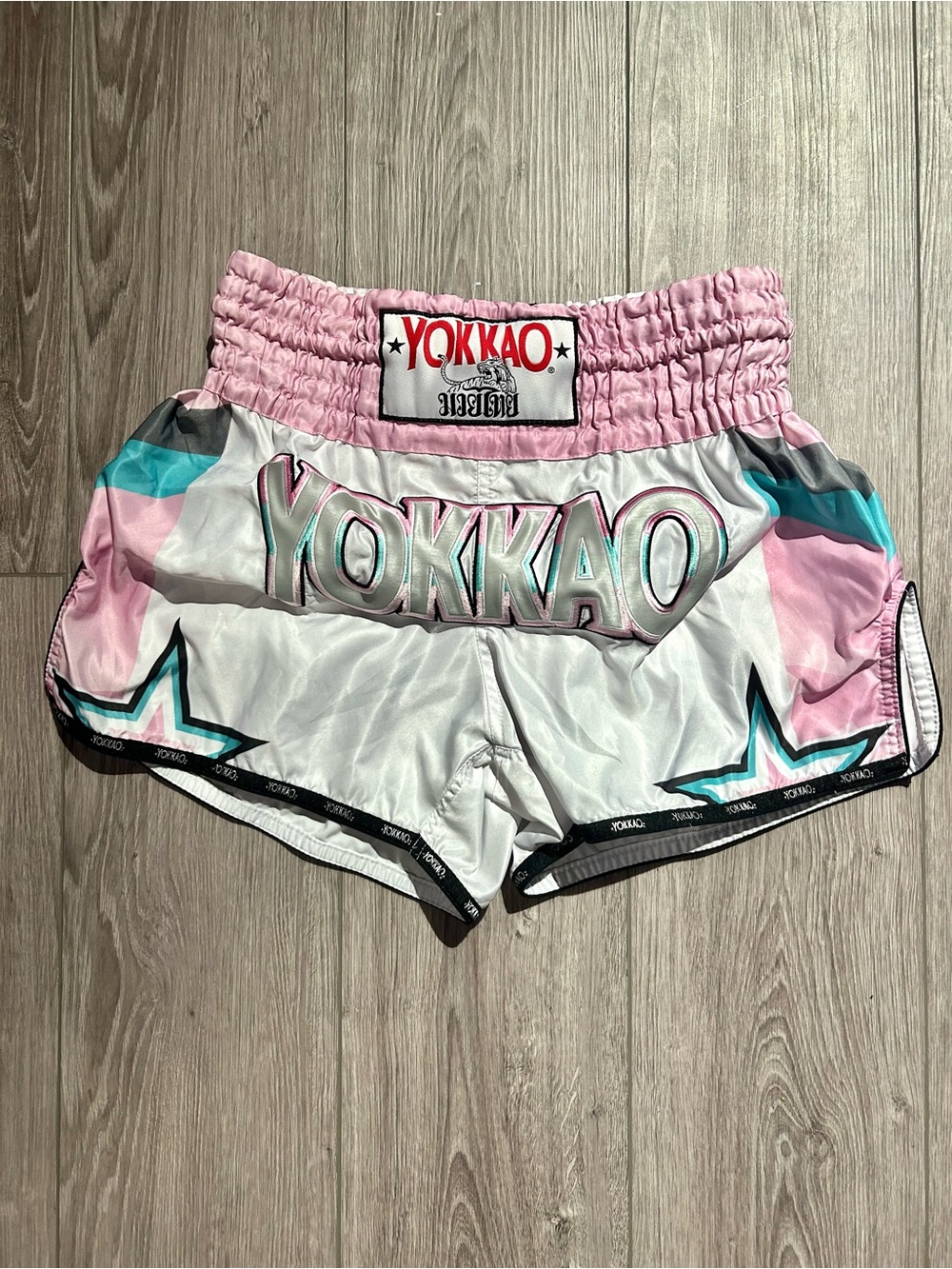 Authentic YOKKAO Muay Thai Boxing Shorts - Pink/Blue/White